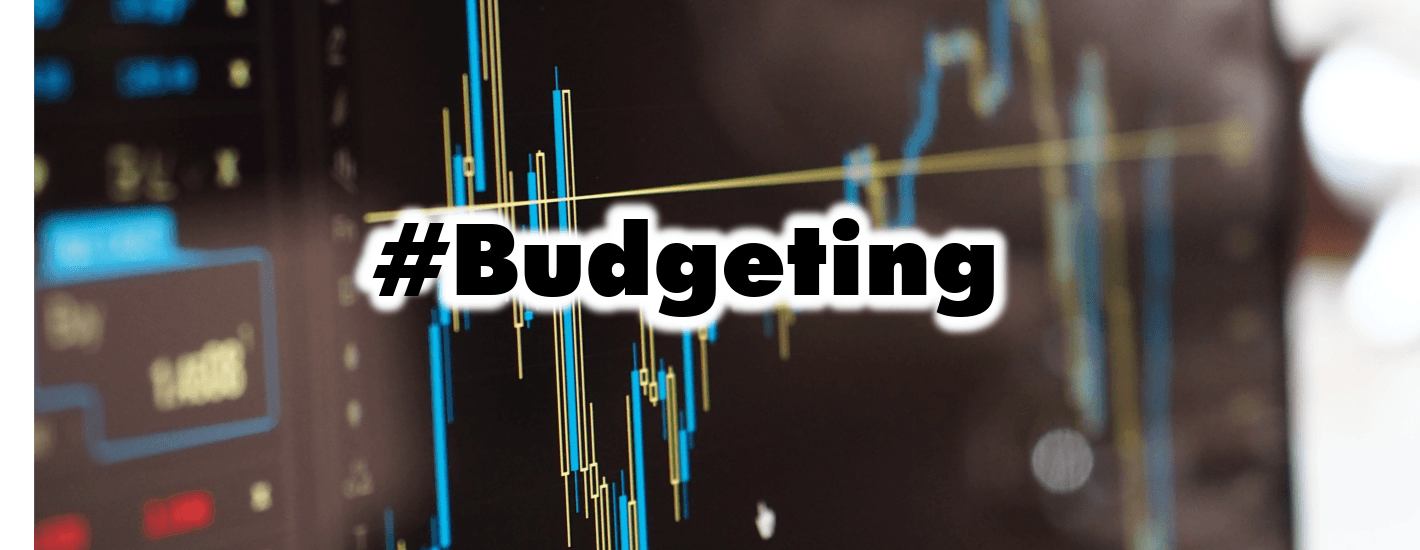análisis de presupuestos grafica azul en fondo negro.